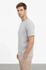 Erkek Bisiklet Yaka Tişört Regular Kalıp Basic Pamuklu Günlük Kullanım T-shirt - Gri - Görsel 2