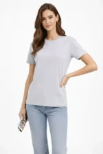 Bisiklet Yaka Tişört  Regular Kalıp Basic Pamuklu  Günlük Kullanım  T-shirt - Gri - Görsel 2