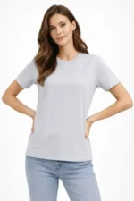 Bisiklet Yaka Tişört  Regular Kalıp Basic Pamuklu  Günlük Kullanım  T-shirt - Gri - Görsel 4