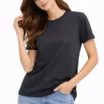 Bisiklet Yaka Tişört Regular Kalıp Basic Pamuklu Günlük Kullanım T-shirt - Füme