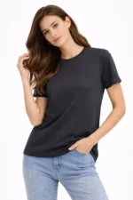 Bisiklet Yaka Tişört Regular Kalıp Basic Pamuklu Günlük Kullanım T-shirt - Füme