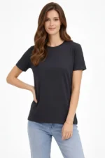 Bisiklet Yaka Tişört Regular Kalıp Basic Pamuklu Günlük Kullanım T-shirt - Füme - Görsel 2