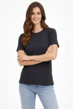 Bisiklet Yaka Tişört Regular Kalıp Basic Pamuklu Günlük Kullanım T-shirt - Füme - Görsel 4