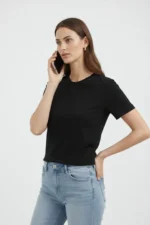 Bisiklet Yaka Tişört Regular Kalıp Basic Pamuklu Günlük Kullanım T-shirt - Siyah - Görsel 2