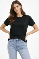 Bisiklet Yaka Tişört Regular Kalıp Basic Pamuklu Günlük Kullanım T-shirt - Siyah - Görsel 3