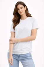 Bisiklet Yaka Tişört Regular Kalıp Basic Pamuklu Günlük Kullanım T-shirt - Beyaz - Görsel 3