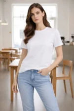 Bisiklet Yaka Tişört Regular Kalıp Basic Pamuklu Günlük Kullanım T-shirt - Beyaz - Görsel 4