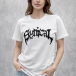Bisiklet Yaka Ön Baskılı Kısa Kollu Tişört Streetwear Günlük Basic Pamuklu T-shirt - Beyaz