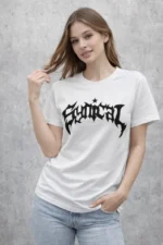 Bisiklet Yaka Ön Baskılı Kısa Kollu Tişört Streetwear Günlük Basic Pamuklu T-shirt - Beyaz - Görsel 2