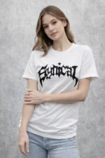 Bisiklet Yaka Ön Baskılı Kısa Kollu Tişört Streetwear Günlük Basic Pamuklu T-shirt - Beyaz - Görsel 3