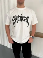 Erkek Bisiklet Yaka Ön Baskılı Kısa Kollu Tişört Streetwear Günlük Basic Pamuklu T-shirt - Beyaz - Görsel 3