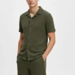 Erkek Waffle Kumaş Kısa Kollu Gömlek Şort Takım Regular Fit Yazlık İkili Set - Haki