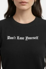 Wafıl Kumaş Tişört Regular Kalıp Bisiklet Yaka Baskılı Günlük Basic T-Shirt - Siyah - Görsel 4