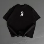 Baskılı Oversize Bisiklet Yaka T-shirt - Siyah