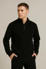 Erkek Fitilli Triko Kazak 3’lü Set – Mint Yeşili, Siyah, Bej Kalın Dokuma Pamuklu Regular Fit V Yaka Fermuarlı Uzun Kollu Rahat Kışlık Kazak Kombini - Görsel 2