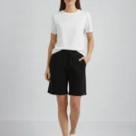 Dokuma Otoban Şort Beli Lastikli Bağcıklı, Cepli, Rahat Kesim Günlük Yazlık Şort - Siyah