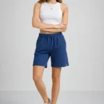 Dokuma Otoban Şort Beli Lastikli Bağcıklı, Cepli, Rahat Kesim Günlük Yazlık Şort - İndigo