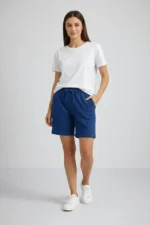 Dokuma Otoban Şort Beli Lastikli Bağcıklı, Cepli, Rahat Kesim Günlük Yazlık Şort - İndigo - Görsel 4