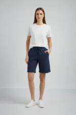 Dokuma Otoban Şort Beli Lastikli Bağcıklı, Cepli, Rahat Kesim Günlük Yazlık Şort - Lacivert