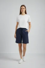 Dokuma Otoban Şort Beli Lastikli Bağcıklı, Cepli, Rahat Kesim Günlük Yazlık Şort - Lacivert - Görsel 3