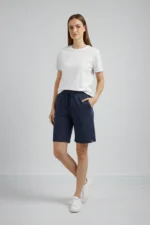 Dokuma Otoban Şort Beli Lastikli Bağcıklı, Cepli, Rahat Kesim Günlük Yazlık Şort - Lacivert - Görsel 4