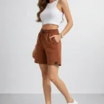 Dokuma Otoban Şort Beli Lastikli Bağcıklı, Cepli, Rahat Kesim Günlük Yazlık Şort - Kahverengi