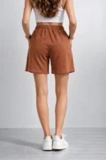 Dokuma Otoban Şort Beli Lastikli Bağcıklı, Cepli, Rahat Kesim Günlük Yazlık Şort - Kahverengi - Görsel 4