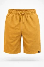 Erkek Otoban Dokuma Şort Beli Lastikli Bağcıklı, Cepli, Rahat Kesim Günlük Yazlık Şort - Hardal - Görsel 2
