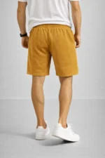 Erkek Otoban Dokuma Şort Beli Lastikli Bağcıklı, Cepli, Rahat Kesim Günlük Yazlık Şort - Hardal - Görsel 4
