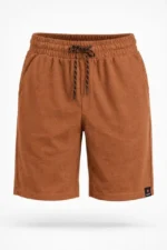 Erkek Otoban Dokuma Şort Beli Lastikli Bağcıklı, Cepli, Rahat Kesim Günlük Yazlık Şort - Kahverengi - Görsel 2