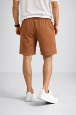 Erkek Otoban Dokuma Şort Beli Lastikli Bağcıklı, Cepli, Rahat Kesim Günlük Yazlık Şort - Kahverengi - Görsel 3