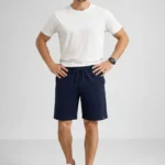 Erkek Otoban Dokuma Şort Beli Lastikli Bağcıklı, Cepli, Rahat Kesim Günlük Yazlık Şort - Lacivert