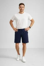 Erkek Otoban Dokuma Şort Beli Lastikli Bağcıklı, Cepli, Rahat Kesim Günlük Yazlık Şort - Lacivert