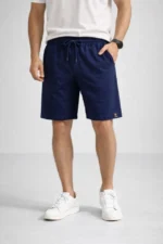 Erkek Otoban Dokuma Şort Beli Lastikli Bağcıklı, Cepli, Rahat Kesim Günlük Yazlık Şort - Lacivert - Görsel 3