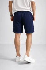 Erkek Otoban Dokuma Şort Beli Lastikli Bağcıklı, Cepli, Rahat Kesim Günlük Yazlık Şort - Lacivert - Görsel 4