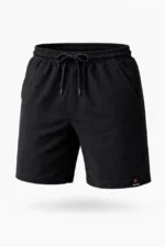 Erkek Otoban Dokuma Şort Beli Lastikli Bağcıklı, Cepli, Rahat Kesim Günlük Yazlık Şort - Siyah - Görsel 2