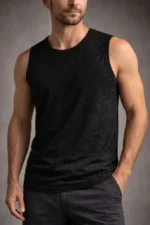 Erkek Flamlı Kumaş Sıfır Kolsuz Atlet Basic Spor Üst, Günlük Ve Fitness Kullanımına Uygun - Siyah