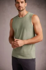 Erkek Flamlı Kumaş Sıfır Kolsuz Atlet Basic Spor Üst, Günlük Ve Fitness Kullanımına Uygun - Mint Yeşili