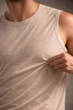 Erkek Flamlı Kumaş Sıfır Kolsuz Atlet Basic Spor Üst, Günlük Ve Fitness Kullanımına Uygun - Taş - Görsel 2