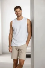 Erkek Flamlı Kumaş Sıfır Kolsuz Atlet Basic Spor Üst, Günlük Ve Fitness Kullanımına Uygun - Beyaz - Görsel 3