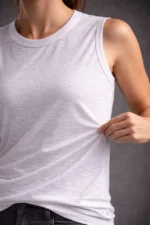 Flamlı Kumaş Sıfır Kolsuz Atlet  Basic Spor Üst, Günlük Ve Fitness Kullanımına Uygun - Beyaz - Görsel 3