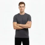Erkek T-Shirt Bisiklet Yaka Slim Fit Dar Kesim Likralı Tişört Günlük Basic Body - Füme