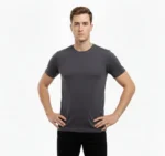 Erkek T-Shirt Bisiklet Yaka Slim Fit Dar Kesim Likralı Tişört Günlük Basic Body - Füme - Görsel 2