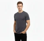 Erkek T-Shirt Bisiklet Yaka Slim Fit Dar Kesim Likralı Tişört Günlük Basic Body - Füme - Görsel 3