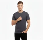 Erkek T-Shirt Bisiklet Yaka Slim Fit Dar Kesim Likralı Tişört Günlük Basic Body - Füme - Görsel 4