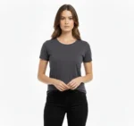 T-Shirt Bisiklet Yaka Slim Fit Likralı Tişört Günlük Basic Body - Füme