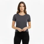 T-Shirt Bisiklet Yaka Slim Fit Likralı Tişört Günlük Basic Body - Füme