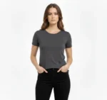 T-Shirt Bisiklet Yaka Slim Fit Likralı Tişört Günlük Basic Body - Füme - Görsel 2