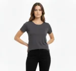 T-Shirt Bisiklet Yaka Slim Fit Likralı Tişört Günlük Basic Body - Füme - Görsel 3