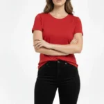 T-Shirt Bisiklet Yaka Slim Fit Likralı Tişört Günlük Basic Body - Kırmızı